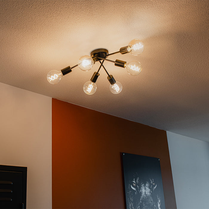 QAZQA Design plafondlamp zwart 6-lichts - Sputnik