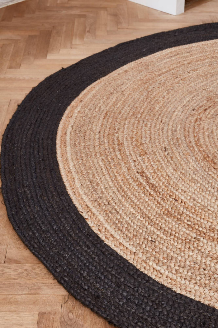 Eva Interior- 	Rond vloerkleed Jute Naturel|Antraciet