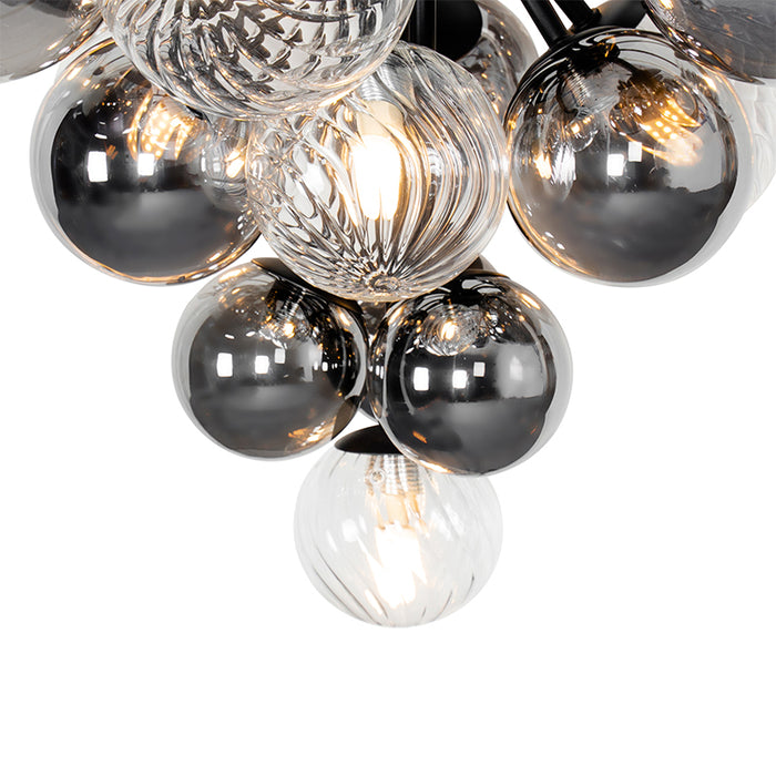 QAZQA Hanglamp zwart met smoke en helder glas 13-lichts - Bonnie