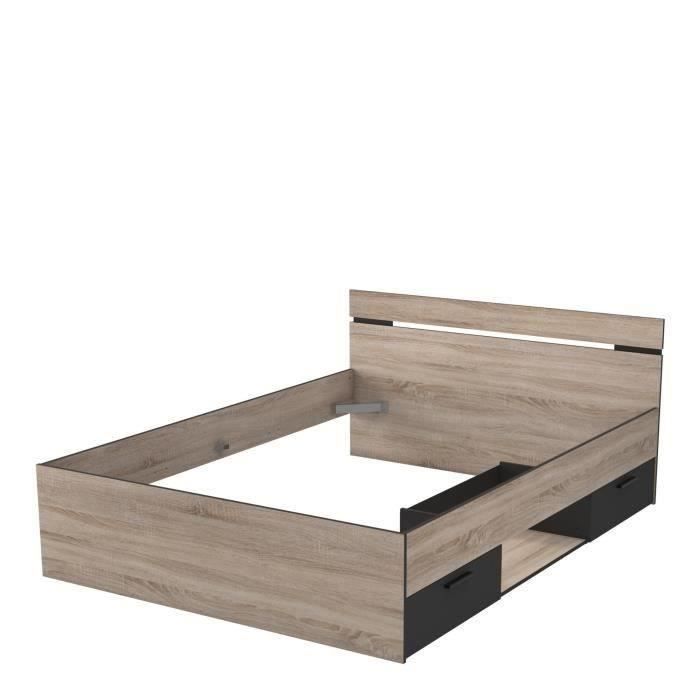 DEMEYERE Industrieel bed voor volwassenen 140x190 met 2 lades + 1 nis