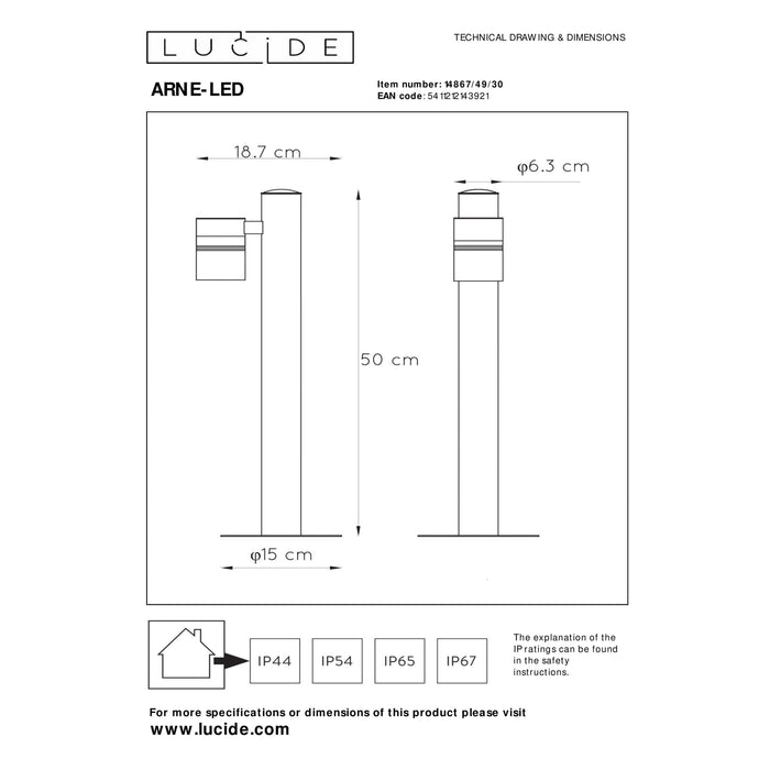 Lucide ARNE-LED Sokkellamp - Zwart