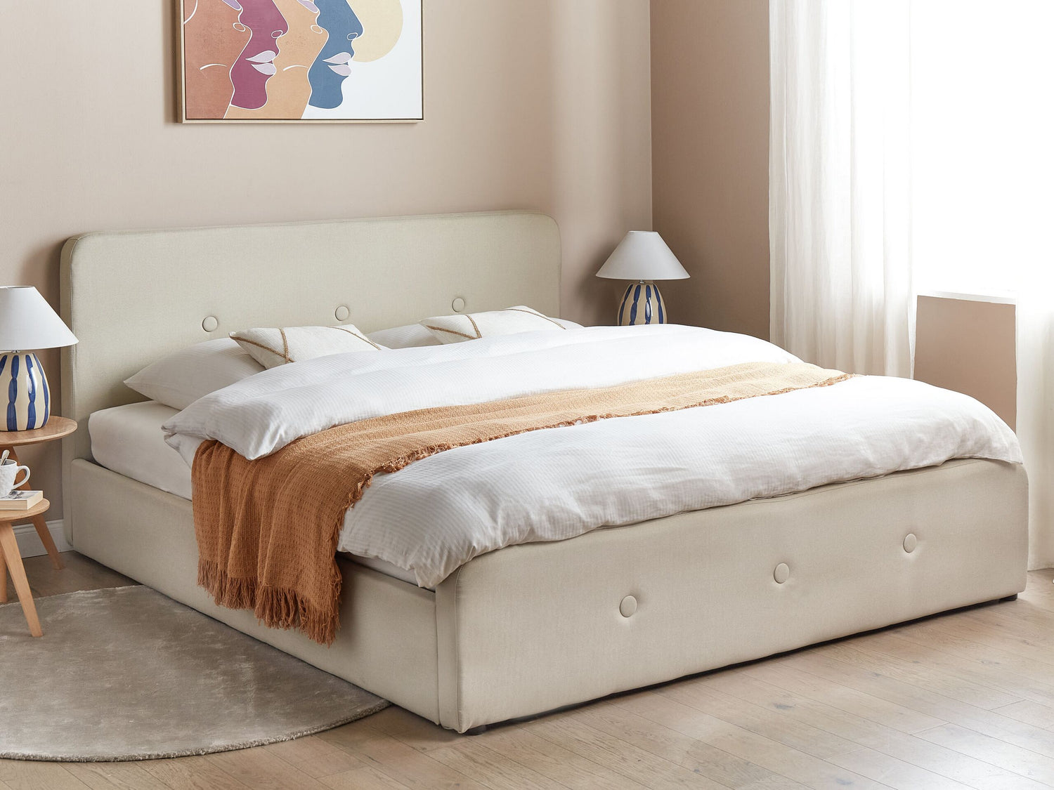 Beliani-RENNES -Bed met opbergruimte-Beige-180 x 200 cm-Polyester