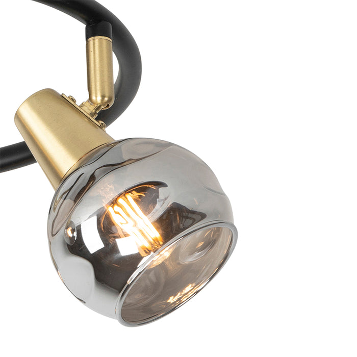 QAZQA Plafondlamp zwart 44,5 cm met smoke glas 3-lichts - Vidro