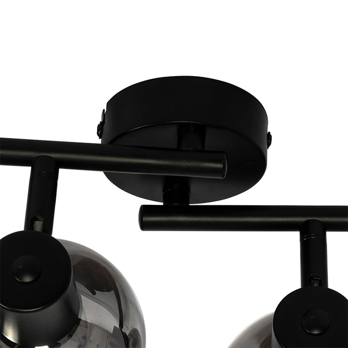 QAZQA Art Deco plafondlamp zwart met smoke glas 4-lichts - Vidro