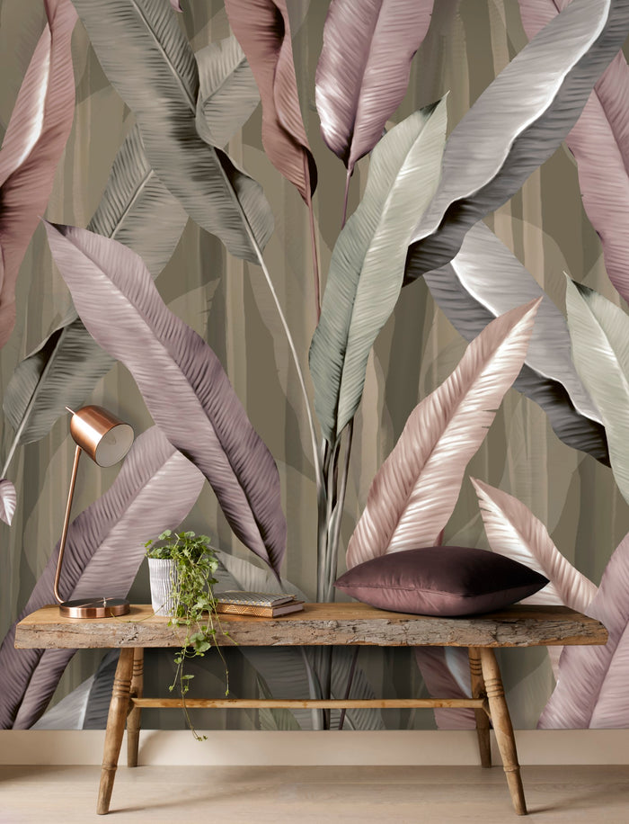 Art for the Home - Fotobehang - Leaves Pink - Roze - 280x200cm