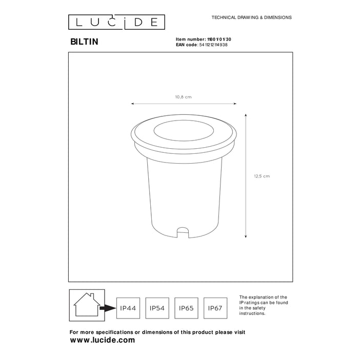 Lucide BILTIN Grondspot - Zwart
