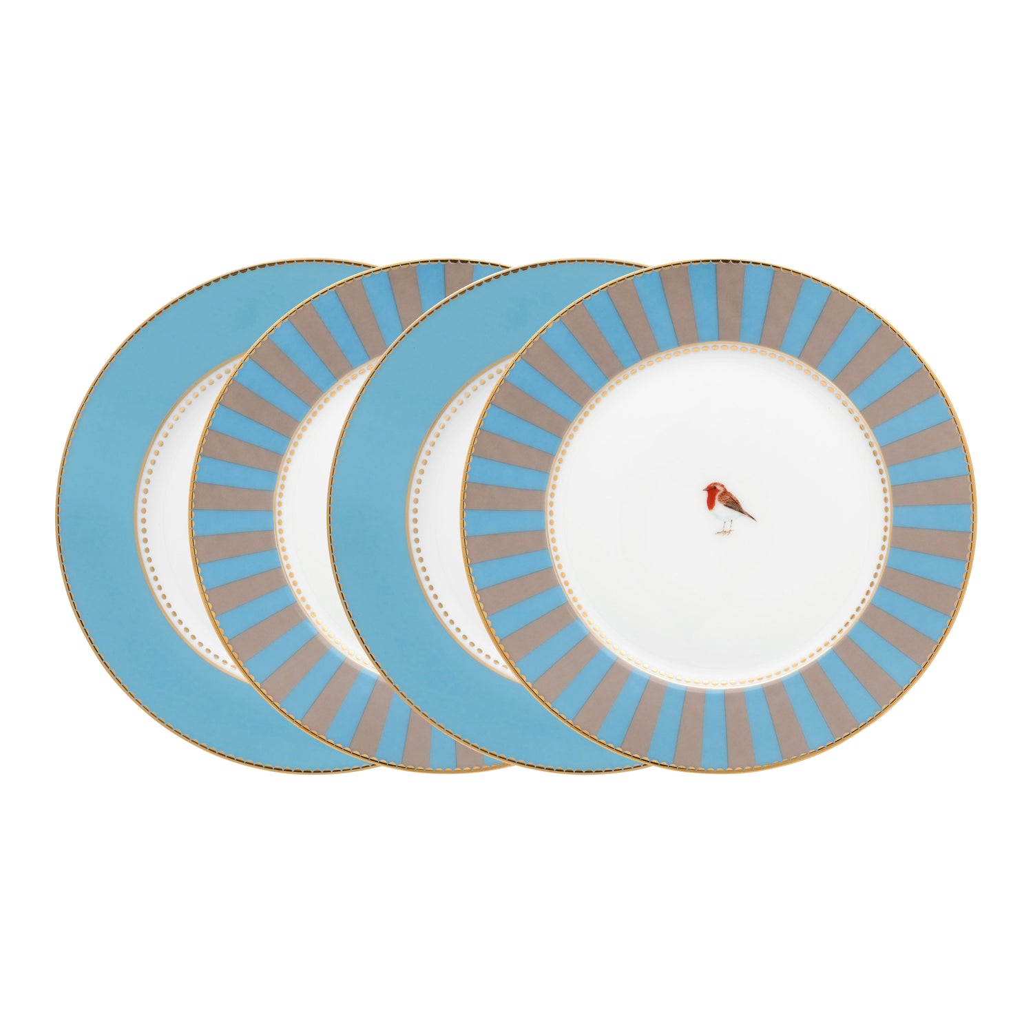 Pip Studio Love Birds Borden 4 st. - Ø 17 cm - Blauw/Khaki