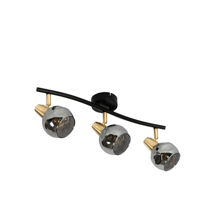 QAZQA Plafondlamp goud 45 cm met smoke glas 3-lichts - Vidro