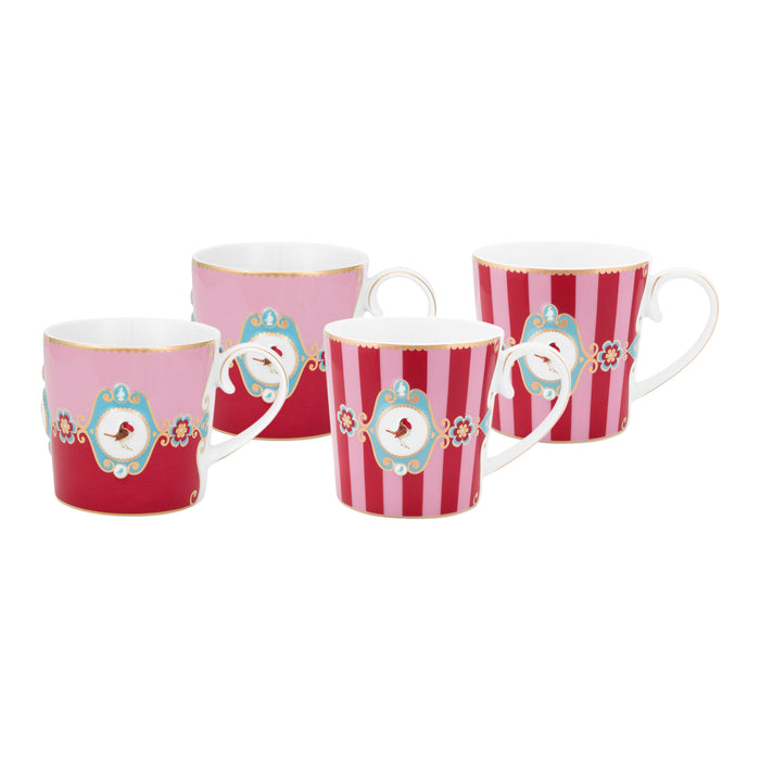 Pip Studio Love Birds Mokken 4 st. - 0,15 L - Rood/Roze