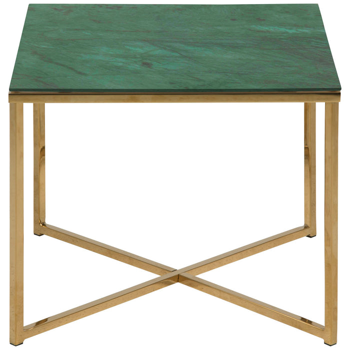 Hioshop Alison hoektafel 50x50 cm groen marmerprint, gouden chroom.