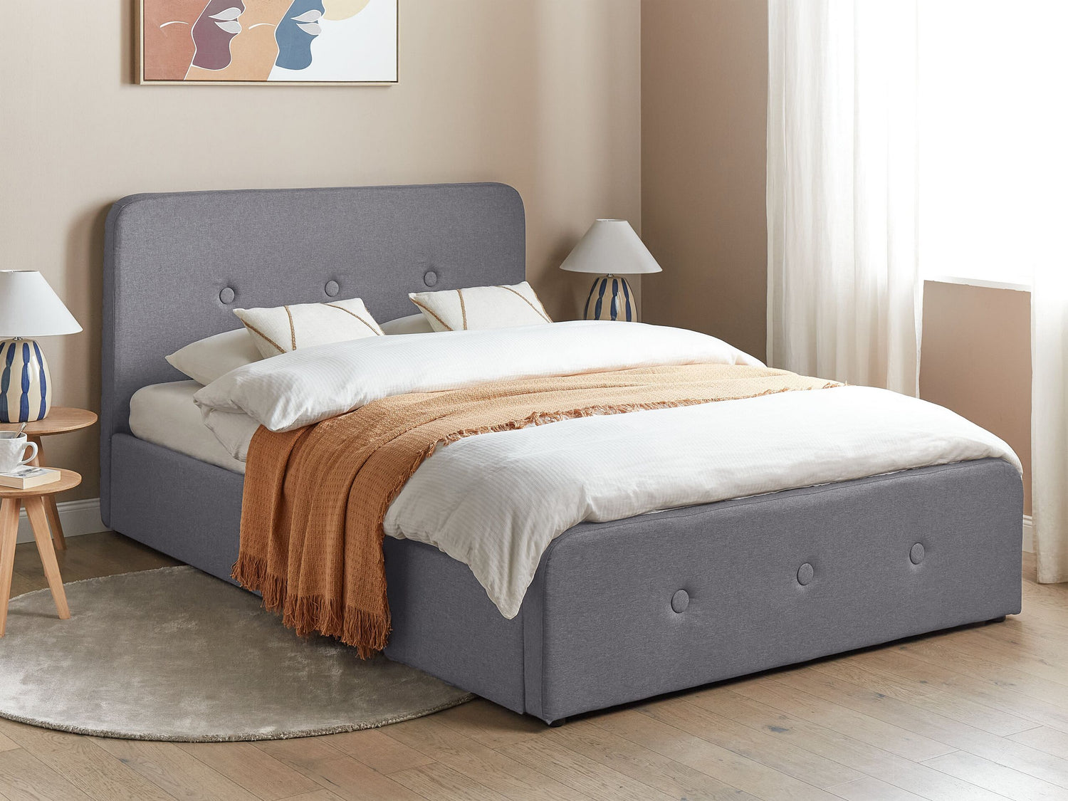 Beliani-RENNES -Bed met opbergruimte-Donkergrijs-140x200 cm-Polyester