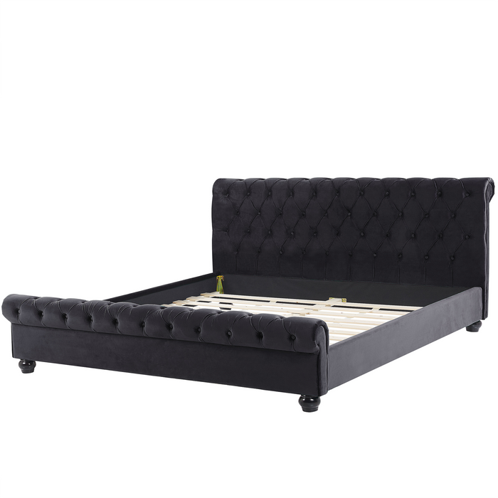 Beliani - AVALLON - Tweepersoonsbed - Zwart - 180 x 200 cm - Fluweel