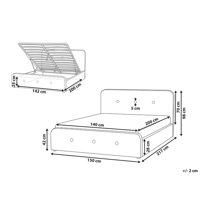 Beliani-RENNES -Bed met opbergruimte-Beige-140 x 200 cm-Polyester