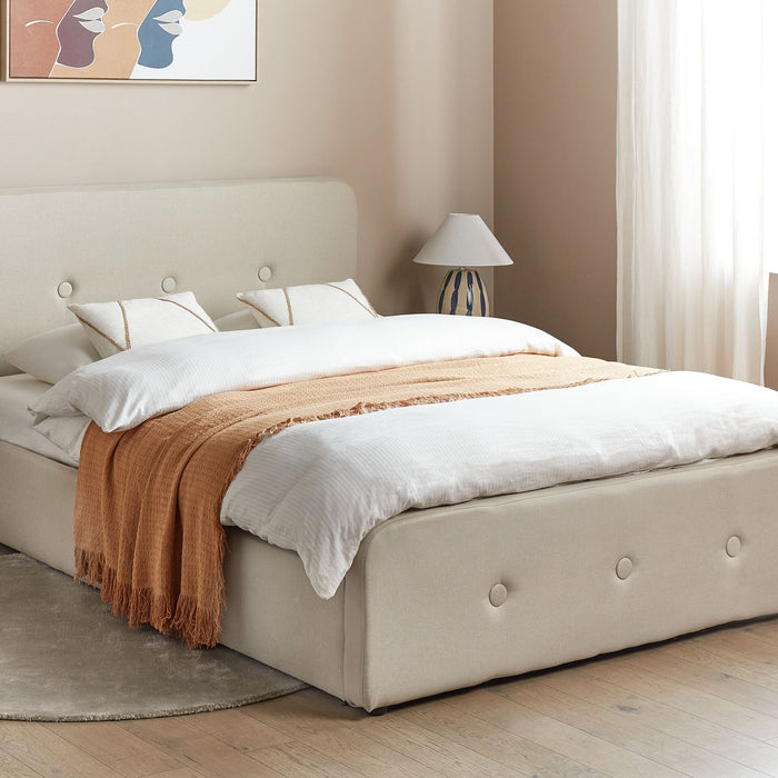 Beliani-RENNES -Bed met opbergruimte-Beige-140 x 200 cm-Polyester