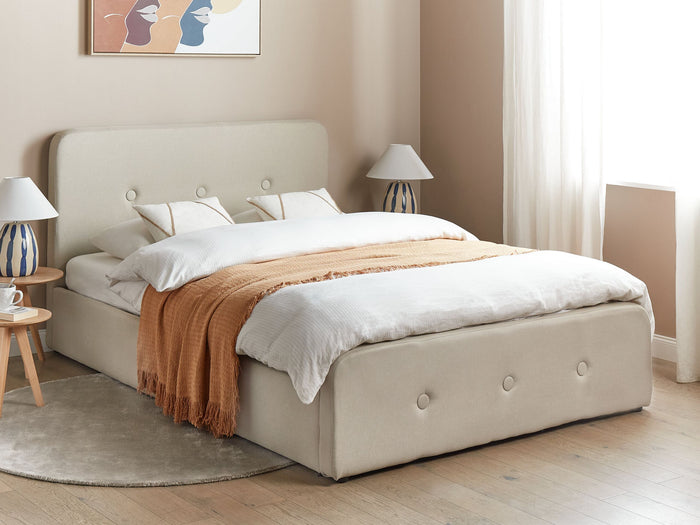 Beliani-RENNES -Bed met opbergruimte-Beige-140 x 200 cm-Polyester