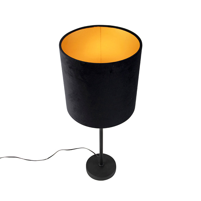 QAZQA Tafellamp zwart met velours kap zwart met goud 25 cm - Parte