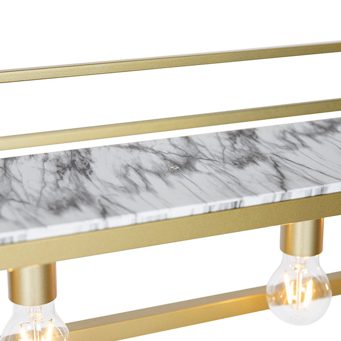 QAZQA Industriële hanglamp goud met marmer en rek 4-lichts - Cage