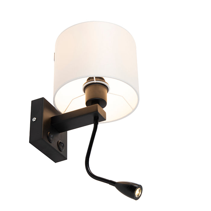 QAZQA Moderne wandlamp zwart met witte kap - Brescia