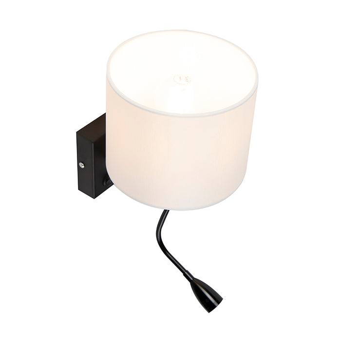QAZQA Moderne wandlamp zwart met witte kap - Brescia