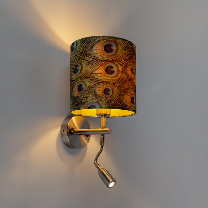 QAZQA Moderne wandlamp staal met leeslamp en kap velours 20|20|20
