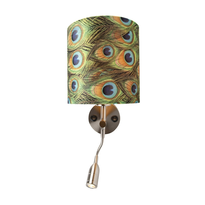 QAZQA Moderne wandlamp staal met leeslamp en kap velours 20|20|20
