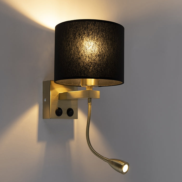 QAZQA Art deco wandlamp goud met zwarte kap - Brescia