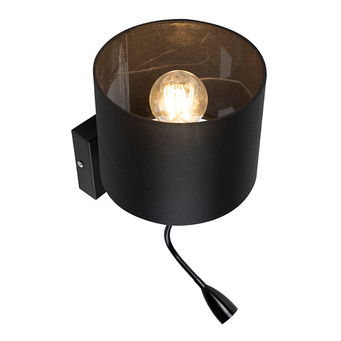 QAZQA Moderne wandlamp zwart met zwarte kap - Brescia