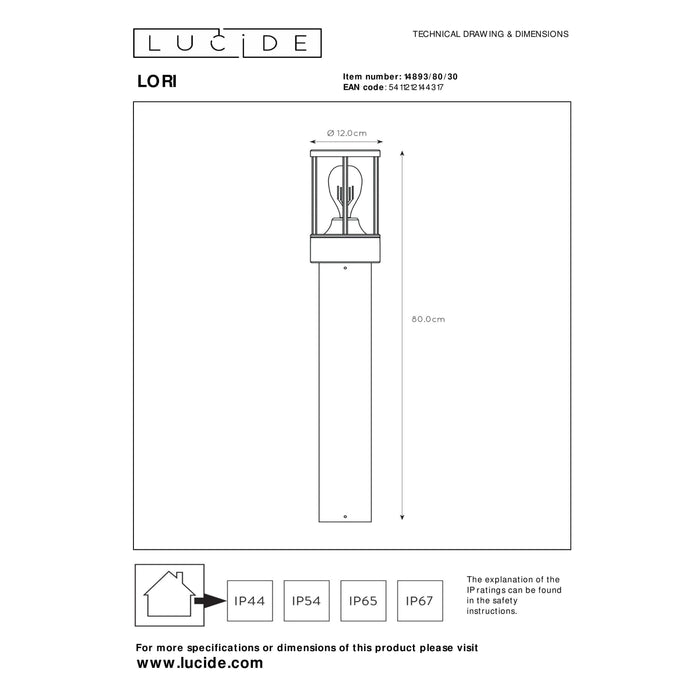 Lucide LORI Sokkellamp - Antraciet