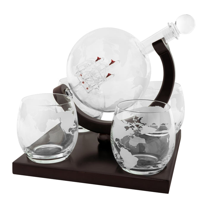 Aretica Luxe Whiskey Karaf wereldbol met 4 glazen