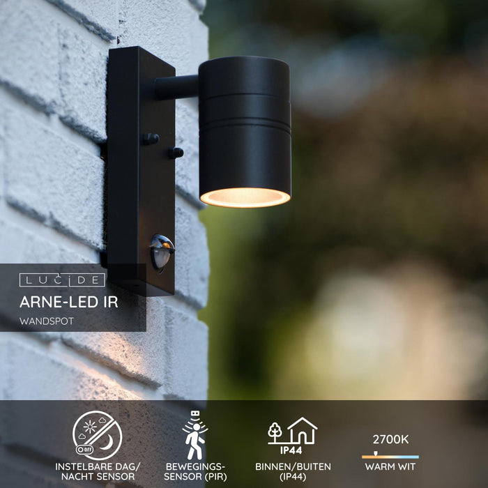 Lucide ARNE-LED IR Wandspot - Zwart