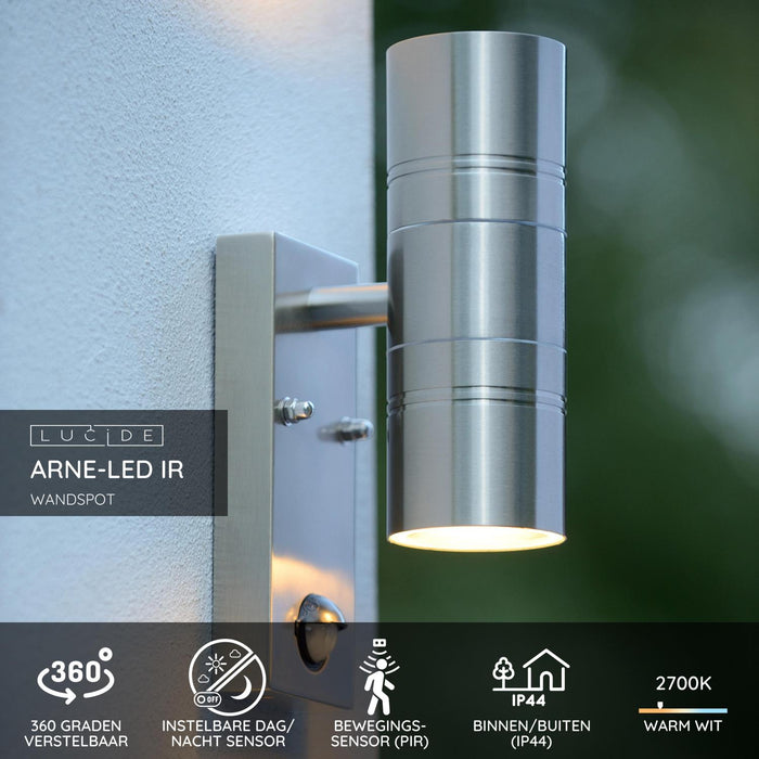Lucide ARNE-LED IR Wandspot - Mat chroom
