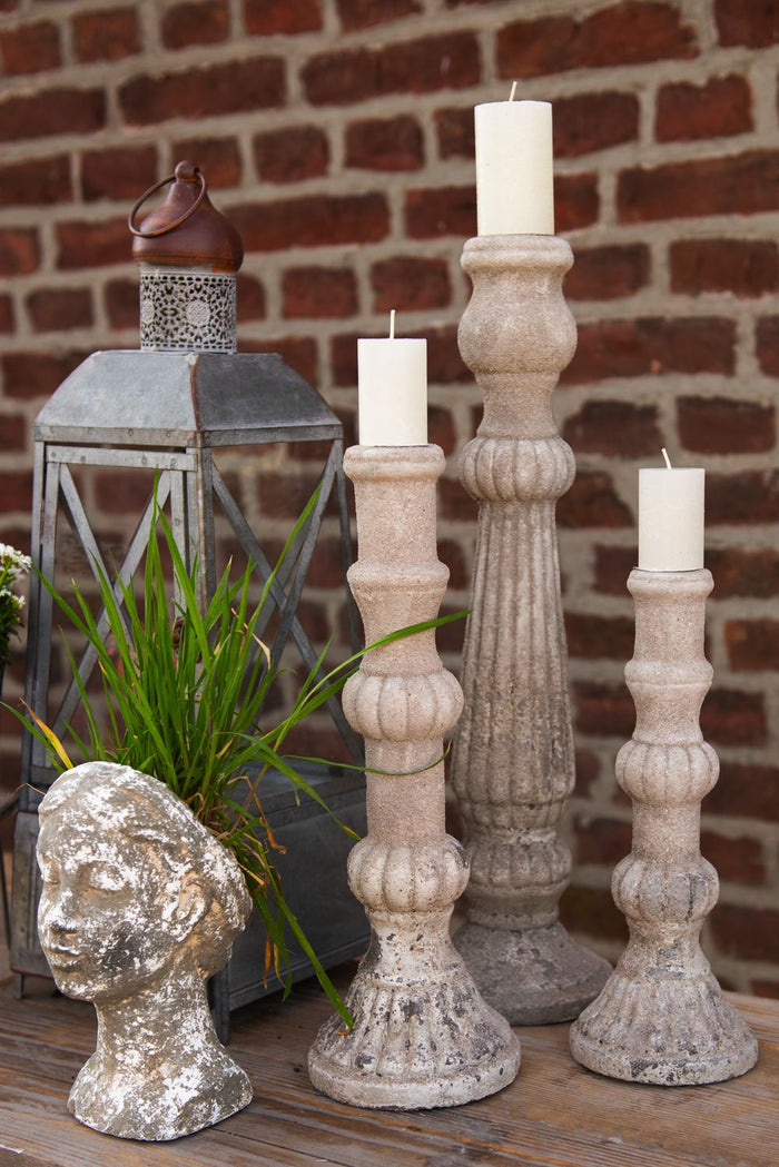 Clayre & Eef Kandelaar  Ø 12x32 cm Grijs Steen Kaarsenstandaard