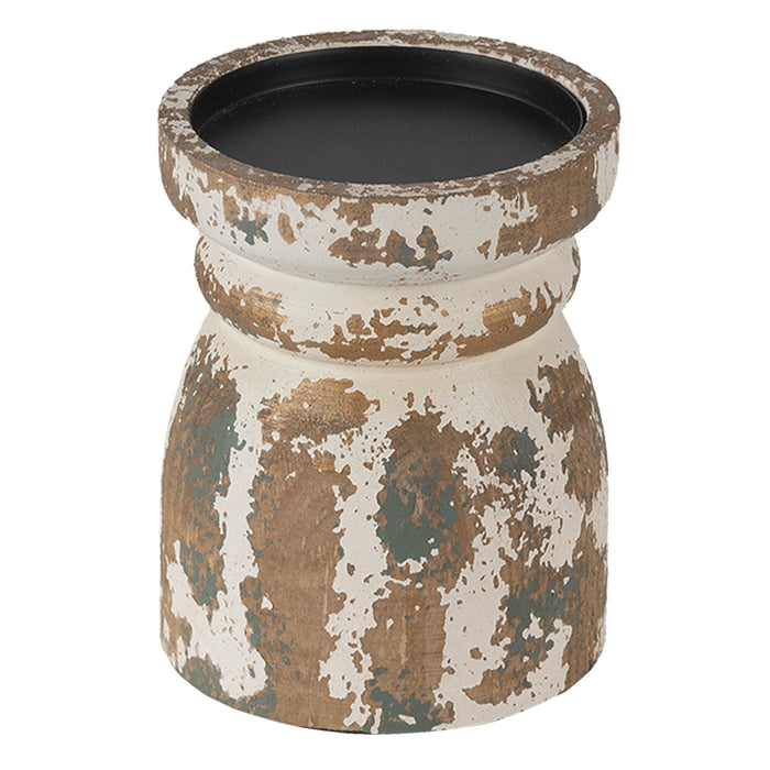 Clayre & Eef Kandelaar  Ø 12x15 cm Bruin Wit Hout Kaarsenstandaard