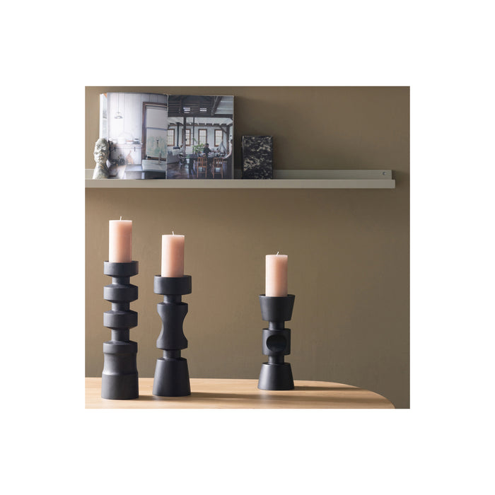 WOOOD Midi Kandelaar - Mangohout - Zwart - 29x12x12
