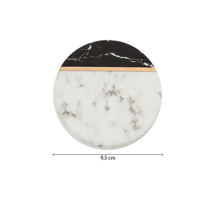 QUVIO Onderzetter rond set van 4 - Marmer Zwart + wit