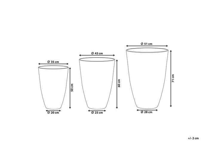 Beliani CAMIA Set van 3 bloempotten Grijs