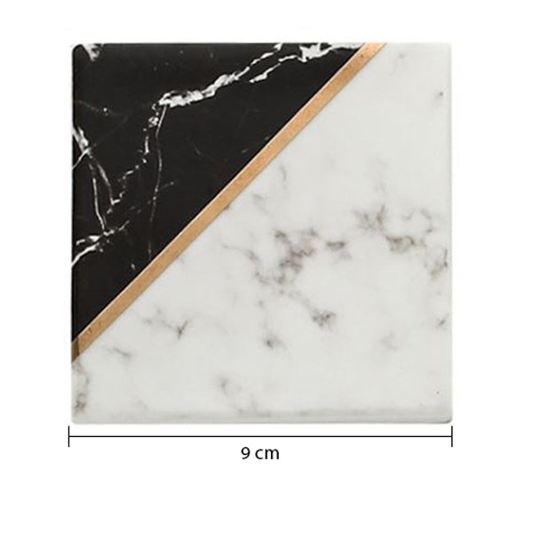 QUVIO Onderzetter vierkant set van 4 - Marmer zwart + wit