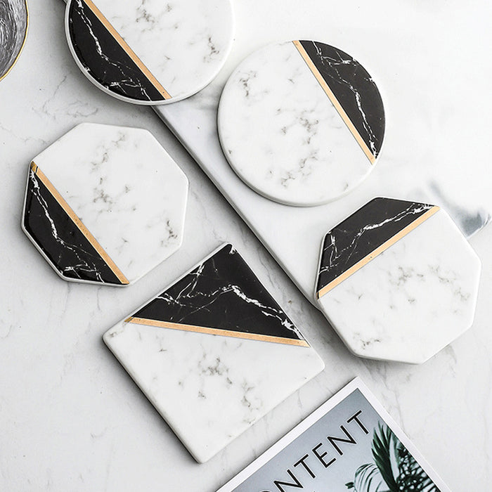 QUVIO Onderzetter vierkant set van 4 - Marmer zwart + wit