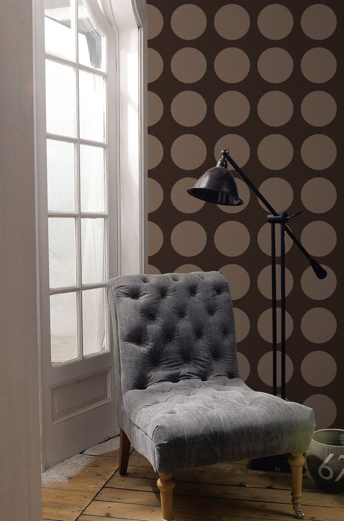 ESTAhome behang bollen op linnenstructuur bruin - 135423 - 53 cm x 10,