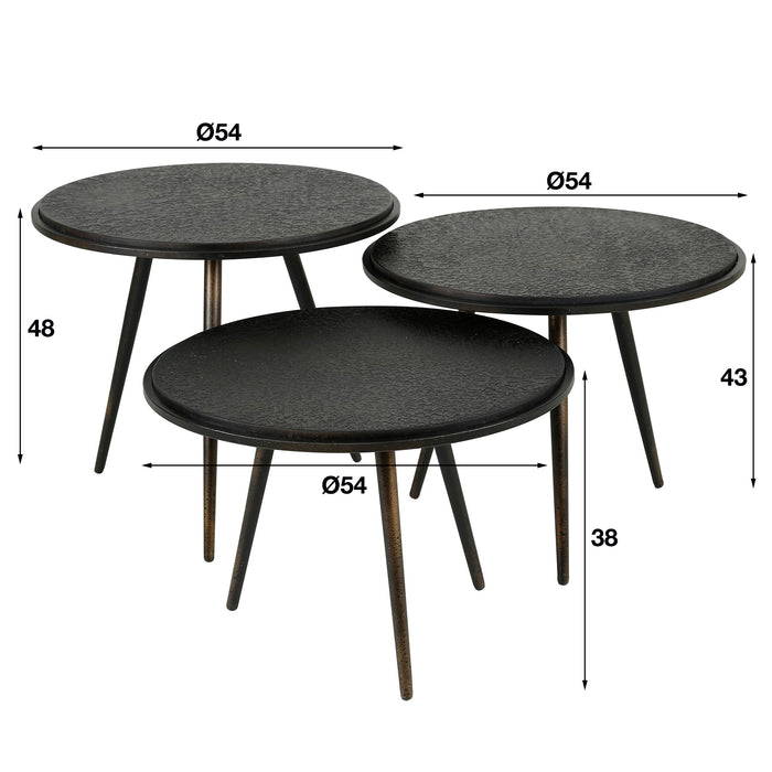 Duverger® Heavy Metal - Salontafel - set van 3 - rond - metaal - zwart