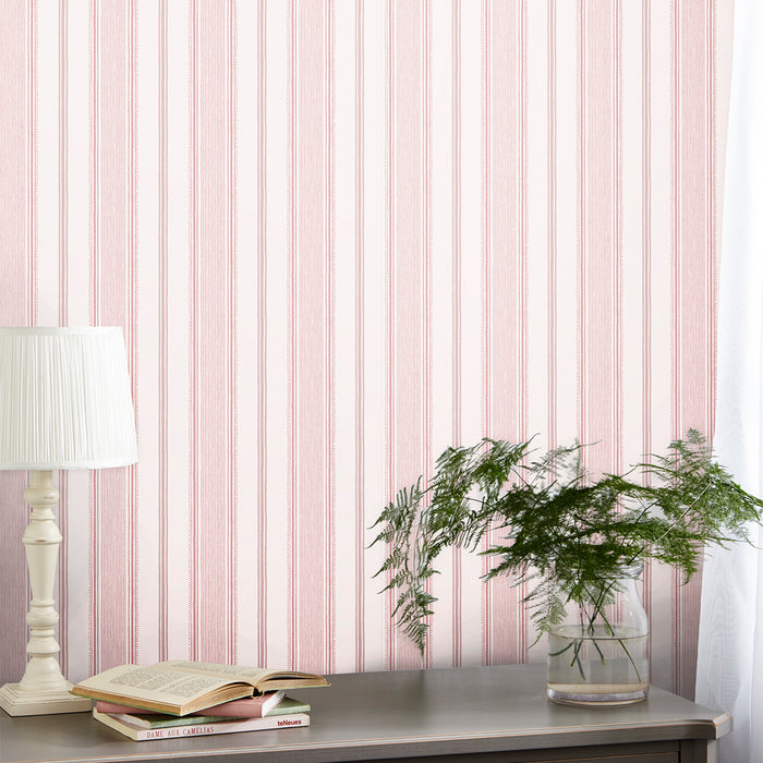 Laura Ashley Heacham Stripe Behang - Streep - 10mx52cm - Roze
