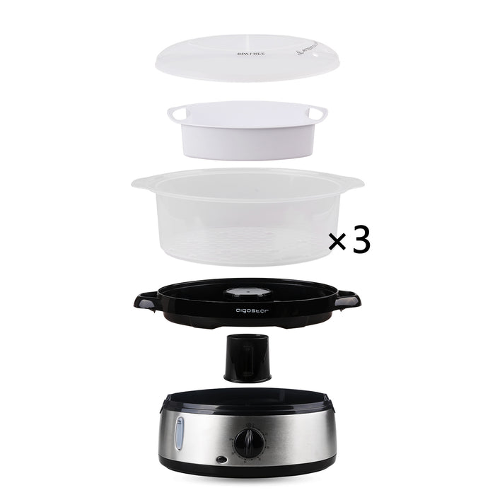 Aigostar Fitfoodie 30ina - Stoomkoker met geborstelde base van RVS