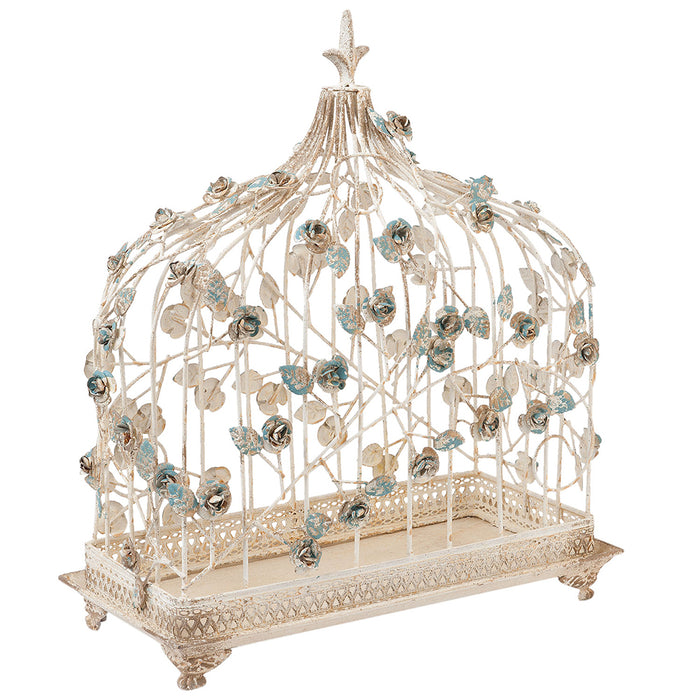 Clayre & Eef Vogelkooi Decoratie 42x21x50 cm Wit IJzer Bloemen