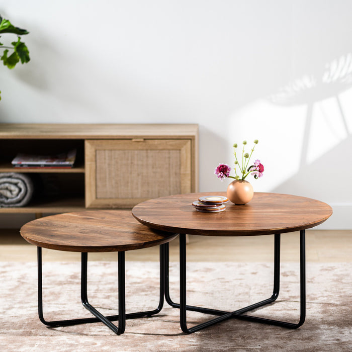 Duverger® Cross Scandinavian - Salontafels - set van 2 - rond - acacia