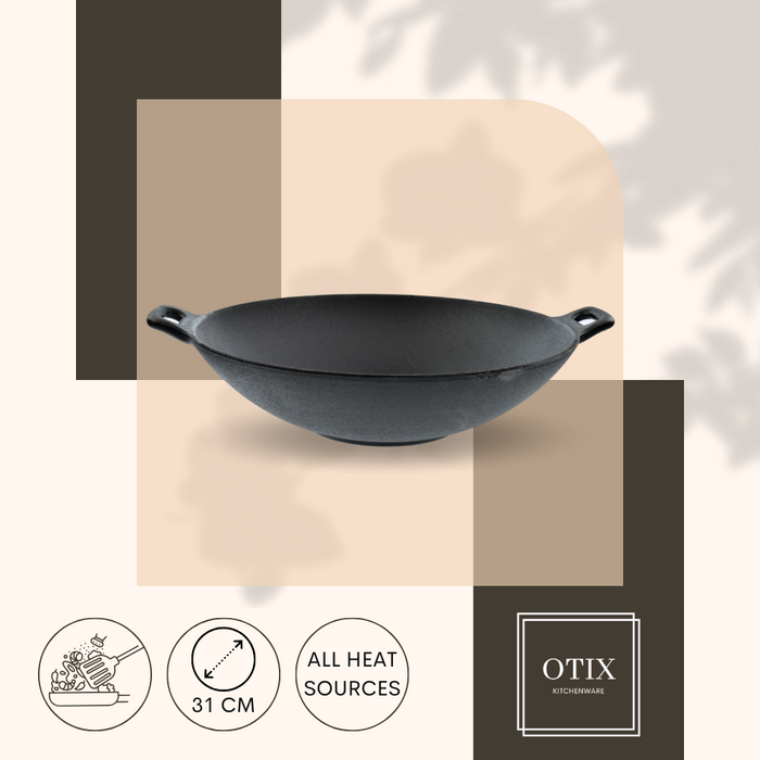 OTIX Gietijzeren Wokpan Alle warmtebronnen Wokpan Inductie Pan Zwar...