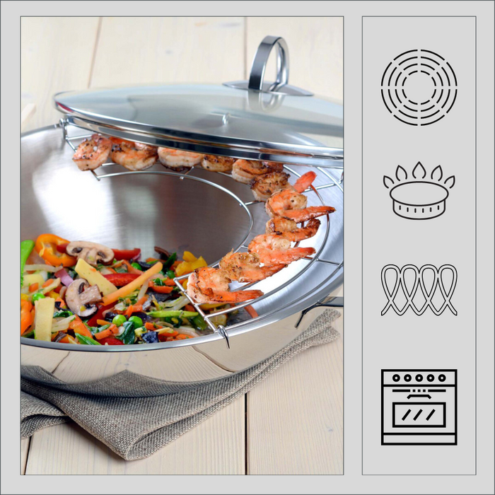Orange85 RVS Wokpan met Deksel Inductie en Rooster 32 cm Alle Warmt...