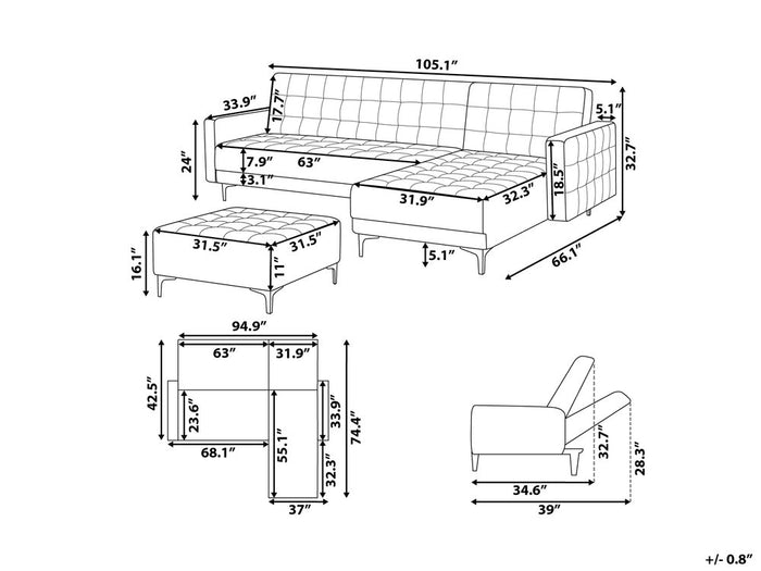 Beliani-ABERDEEN-Hoekslaapbank ottomaan-Wit-Links-267 cm-Kunstleer