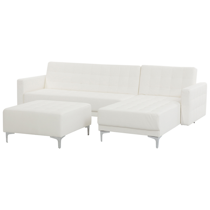 Beliani-ABERDEEN-Hoekslaapbank ottomaan-Wit-Links-267 cm-Kunstleer