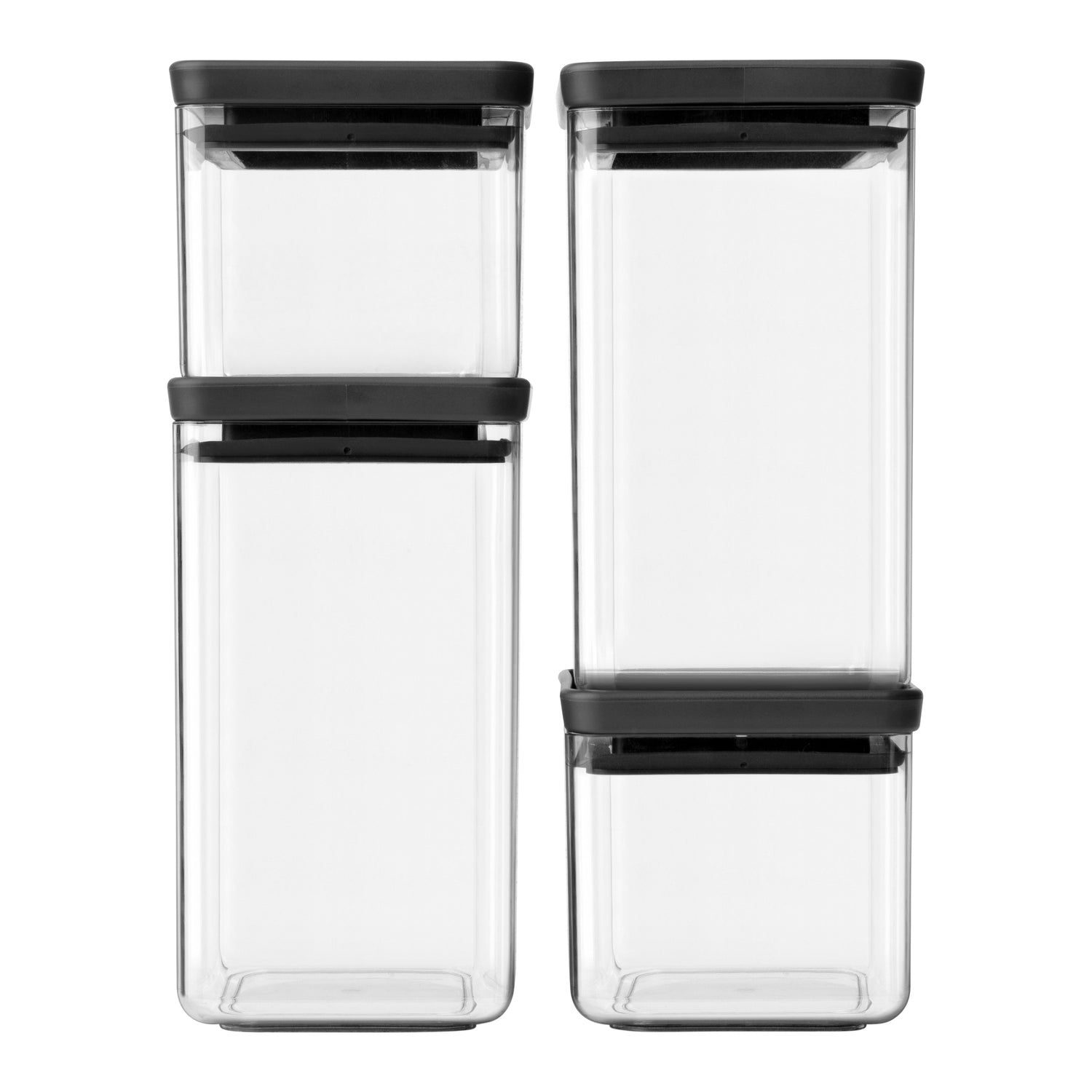 Brabantia Tasty+ Stapelbare Voorraadbus Set van 4 -  2 x 0,7 en 2 x 1,6 L - Dark Grey