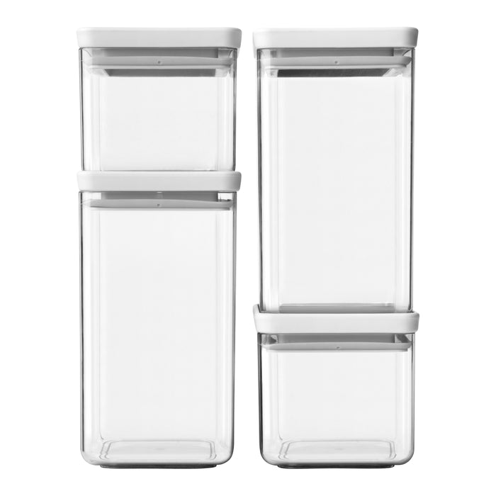 Brabantia Tasty+ Stapelbare Voorraadbus Set van 4 -  2 x 0,7 en 2 x 1,6 L - Wit